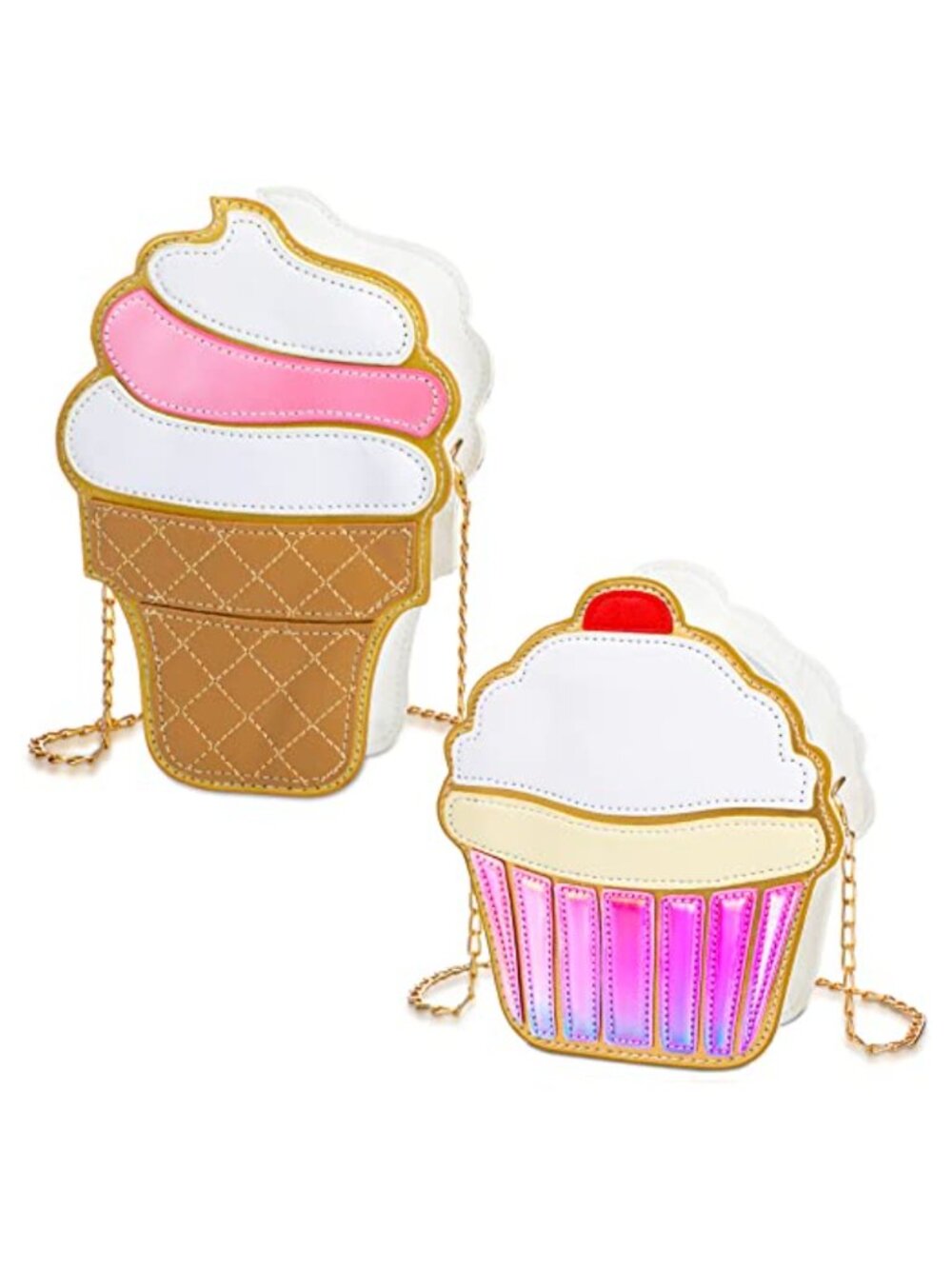 2 Pack PU Leather Crossbody Handbags Cupcake Ice Cream Shape Small Purses